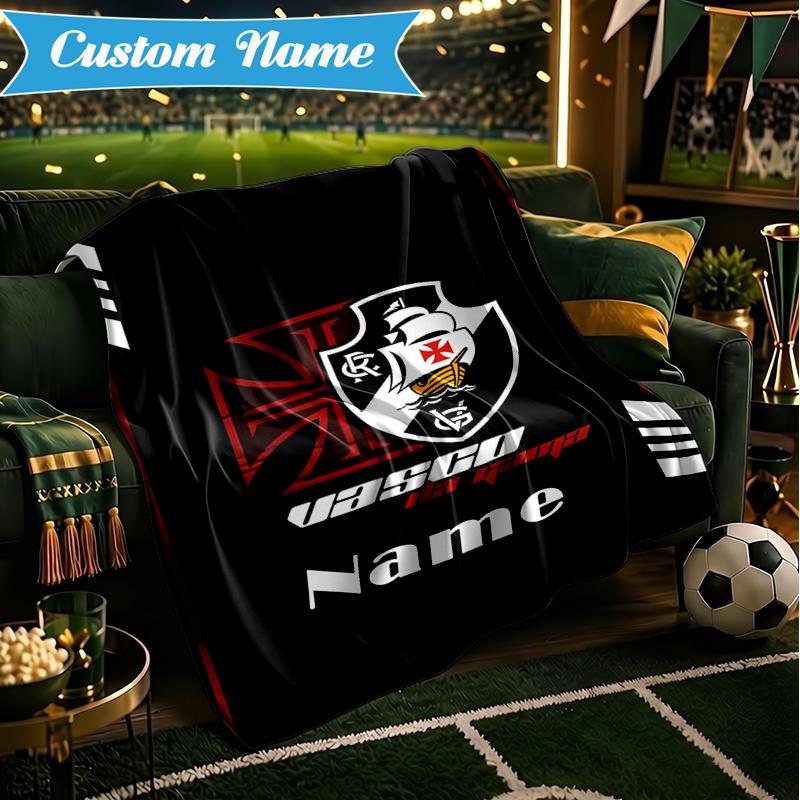 Custom Name Vasco Football Crest Emblem Blanket Lightweight Ideal Bedding Blanket Perfect for Travel, Camping, Living Rooms, Sofas, Christmas gift