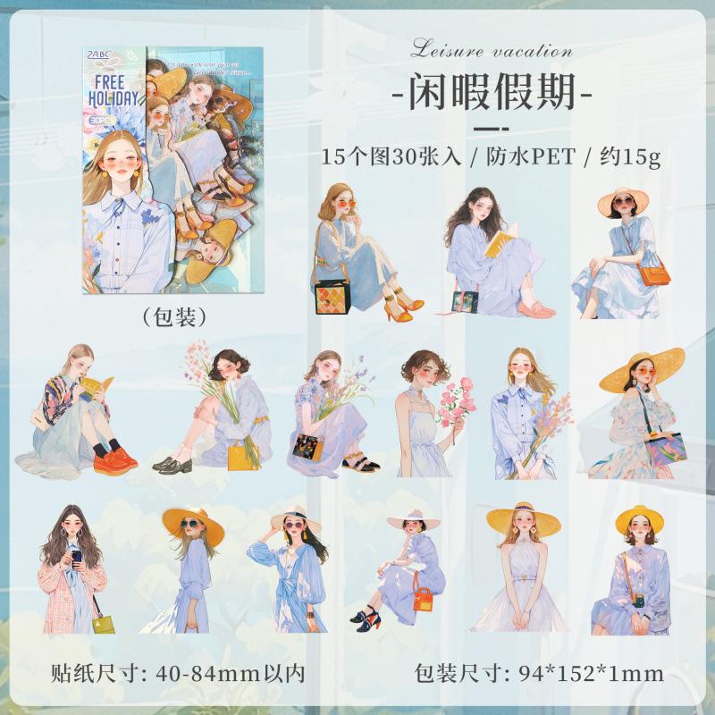 30-Sheet Cute Cartoon Girl Stickers, Adorable Girl Designs for Journal Decoration, DIY Craft Accents, and Planner
