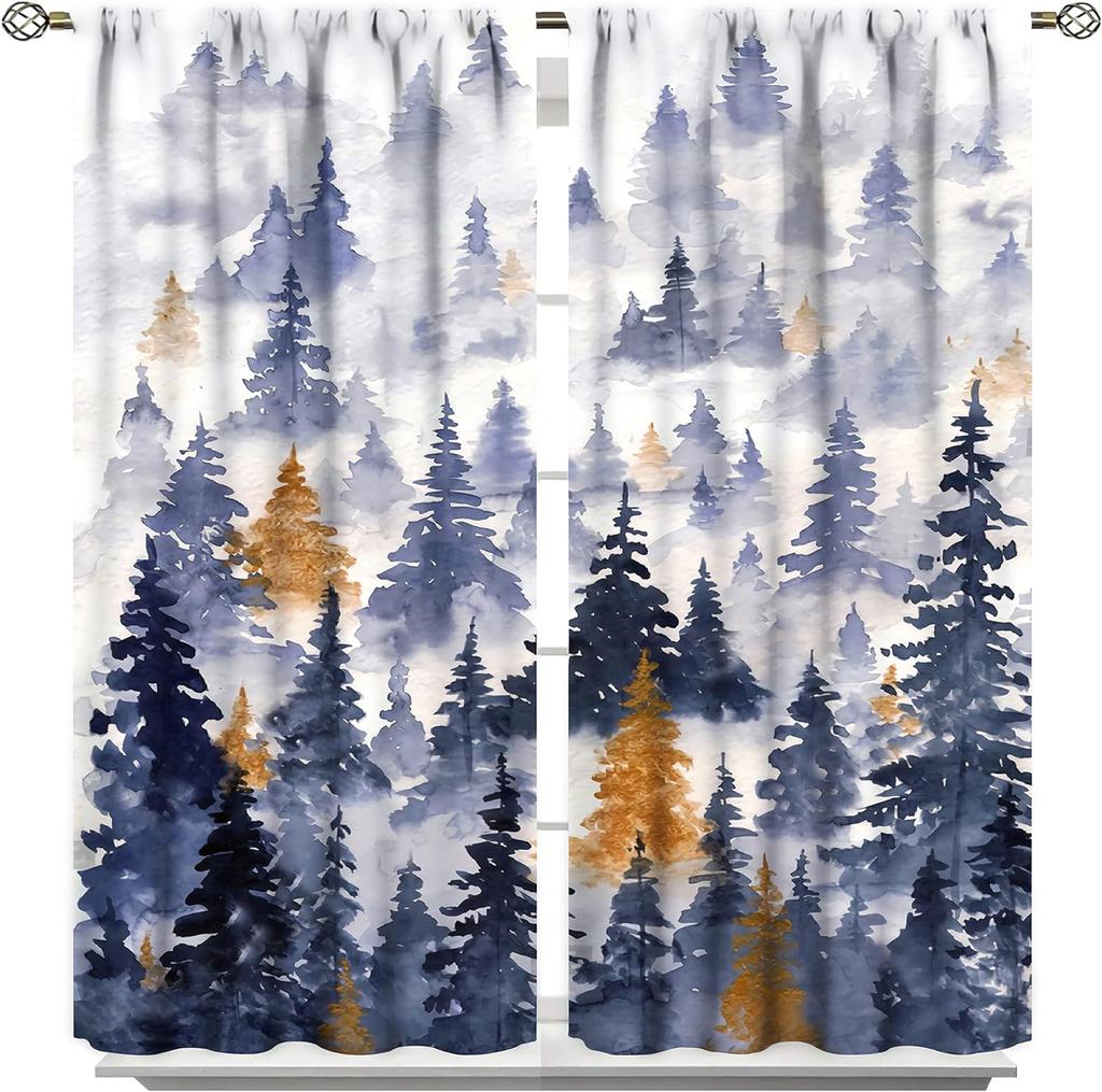 Country Forest Curtain Wild Animal Bear Deer fox Wolf Country Printed Curtain Semi-blackout Drape Bedroom Window Living Area Room Pair Of 2 Panels