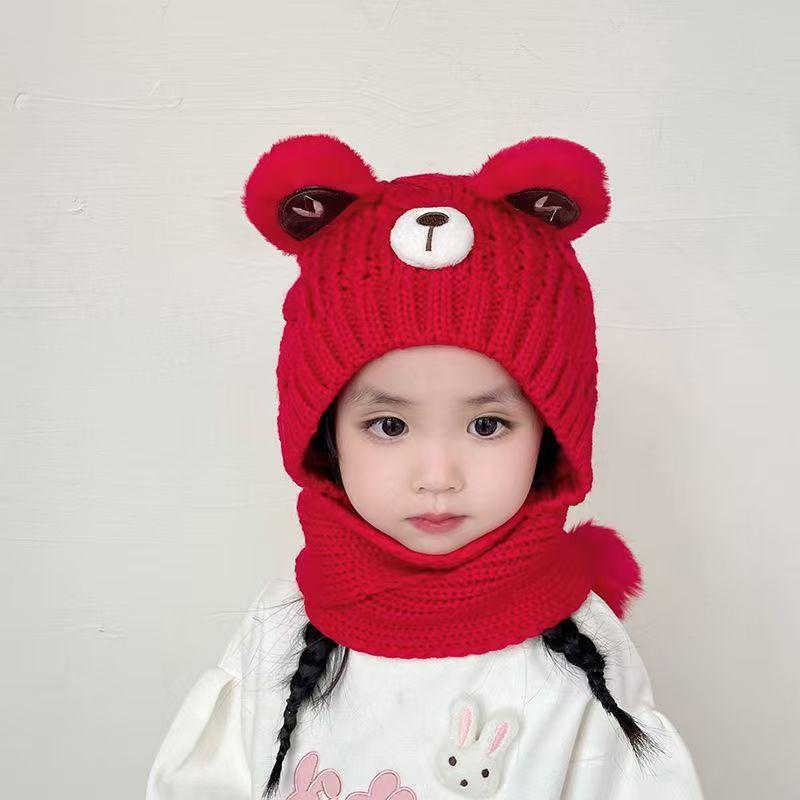 Детские шапки осень и зима детские шарфы интегрированные теплые шерстяные шапки с защитой ушей для мальчиков и девочек утолщенные вязаные шапки-пуловеры