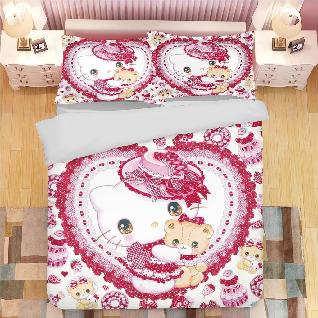 Серия Sanrio Набор постельного белья пододеяльник Kuromi для детей Размер King-size Роскошный чехол 100% Полиэстер 3 предмета Рождественские подарки Декор для дома
