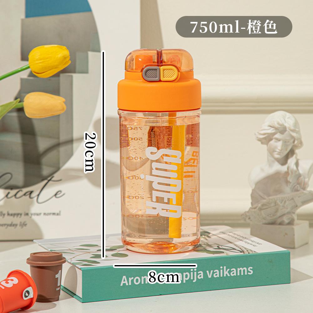 Water bottle New large-capacity portable straw plastic cup Student double drink sub-warehouse water cup Outdoor sports water cup with lifting rope