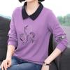Navava Long Sleeve T shirT wiTh Rose Embroidery And poinT Color Collar nT2227