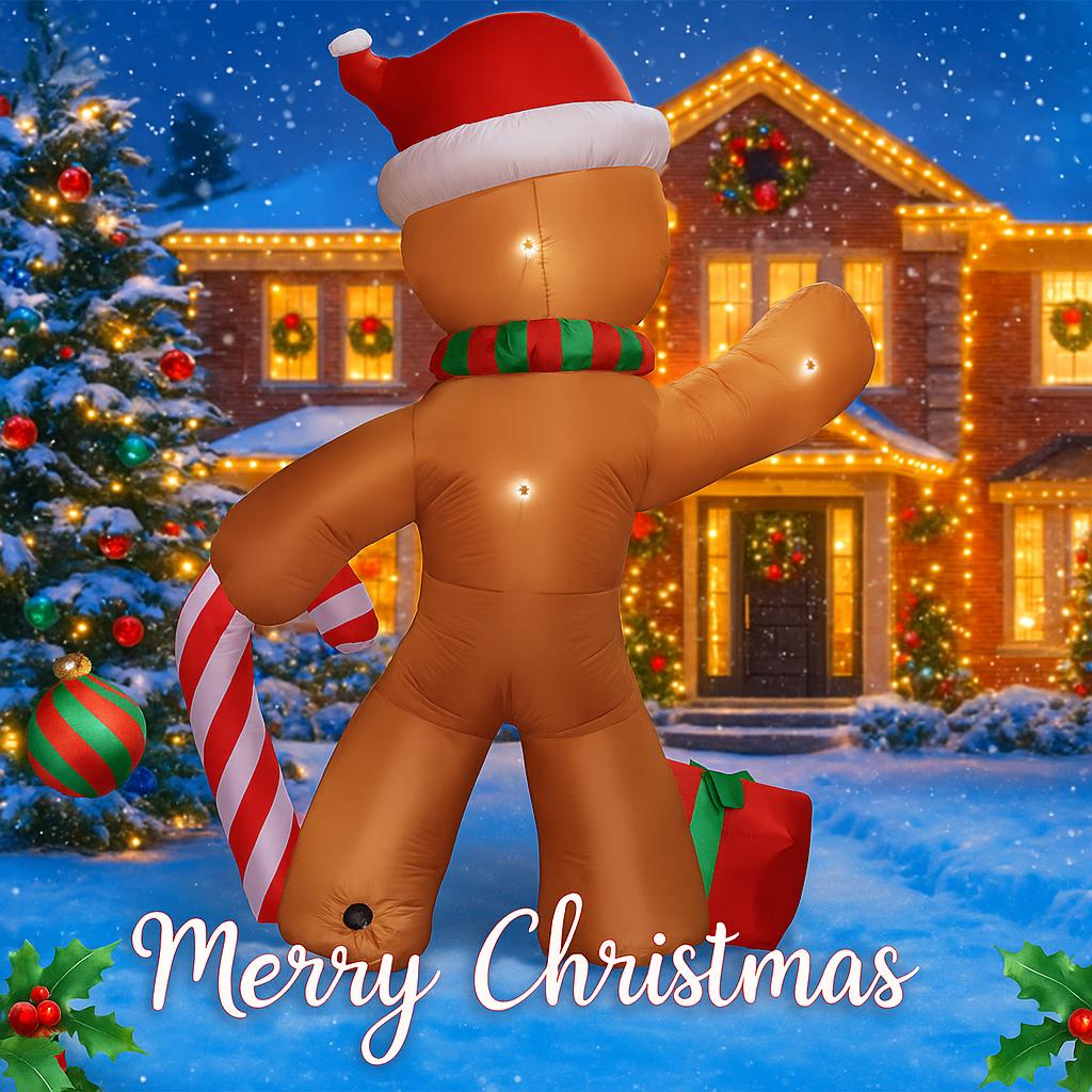 7.8FT LED Inflatable Yard Decoration Gingerbread Man Candy Cane Gift Xmas Home Decor Ornaments Supplie Gift Toy Christma Holiday