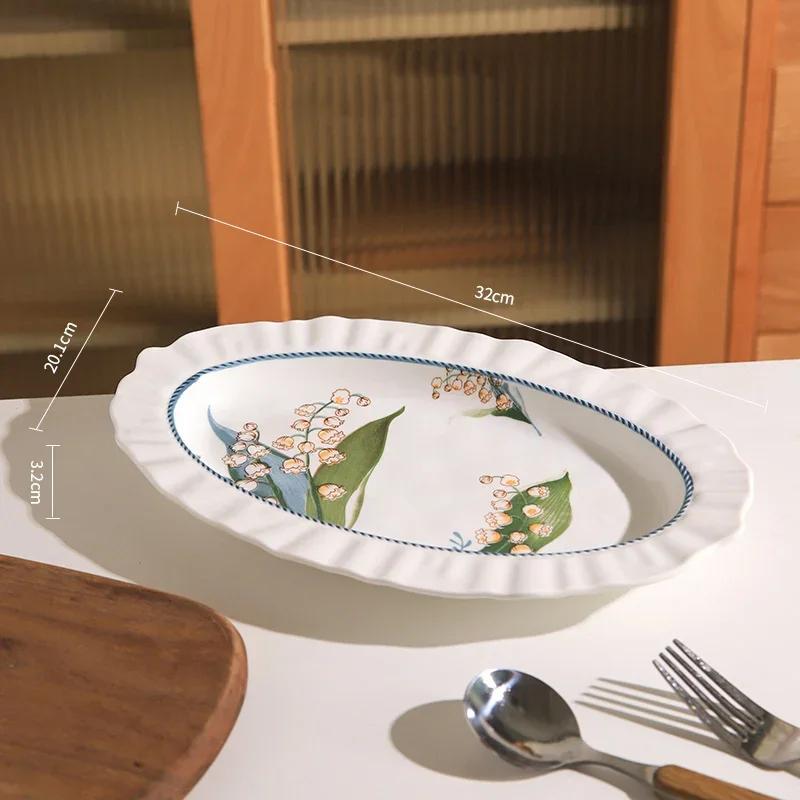 Creative Retro Flowers Ceramic Plate Home Delicious Dishes Soup Bowls Exquisite Salad Fruits Plates Unique Tableware