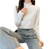 Spring Autumn Winter Knitwear T Shirt For Women With Wood Ears Trim And Half High Neck In Soft Fabric