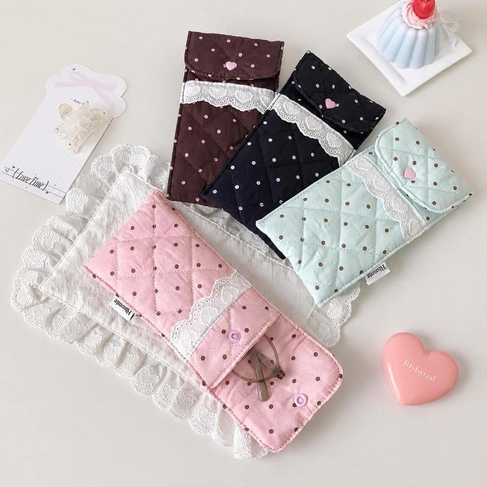 Multi-Purpose Pencil Case Lace Design Stationery Storage Bag Fashion Quilted Glasses Bag Women