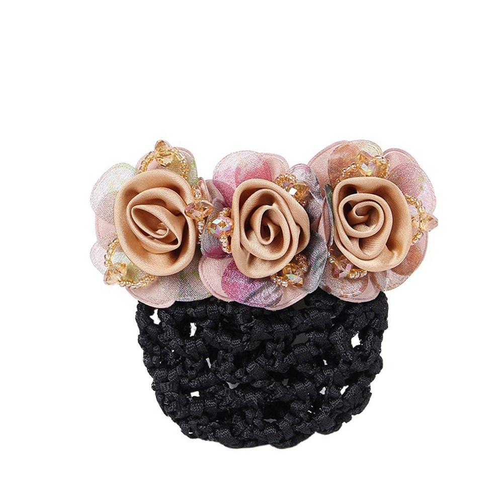 Beaded Mesh Floral For Nurses Crochet Hair Clip Spring Clip Women Bun Net Crystal Hairnet Cover Zircon Flower Bun Snood