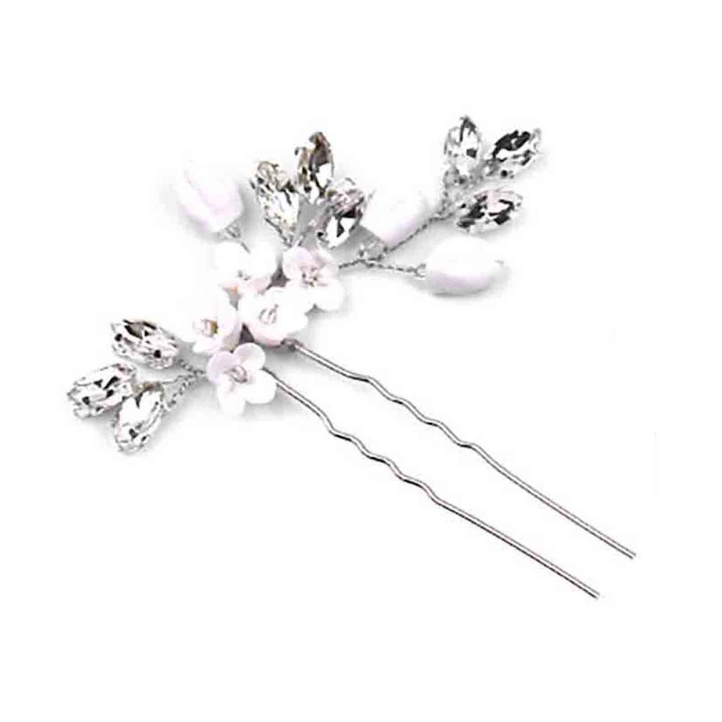 U Shape Hairpin for Women White Flower Decor Handmade Alloy Hairpin for Women Long & Thick Hair
