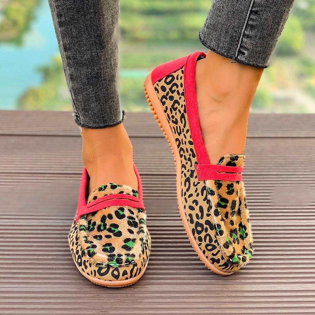 Женские туфли на плоской подошве с круглым носком, повседневные туфли-лоферы с леопардовым принтом, дышащие кроссовки для отдыха на открытом воздухе для женщин