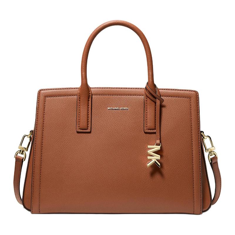 Michael Kors Лайла Лайла Логотип Съемный плечевой ремень Кожаная сумка-тоут Сумка для покупок Наплечная сумка Через плечо Сумка ручная средняя Женская Коричневая