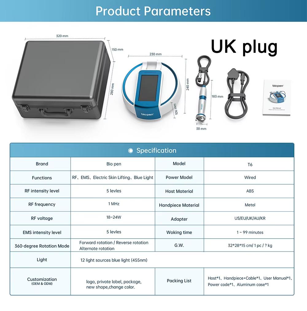 Factory T6 BIO Pen Multifunctional Beauty Machine Face Slimming Beauty Skin Care Device Blue LED EMS 360 Degree Massage RF Lift