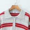 Womens Vintage Polo Neck Knit Sweater Loose Fit Striped Casual Top