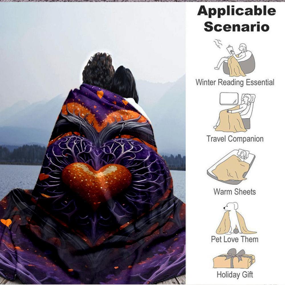 1pc Heart Tree Print Blanket Lightweight Flannel Throw Blanket For Sofa, Bed, Living Room, Office, Outdoor Travel, Camping
