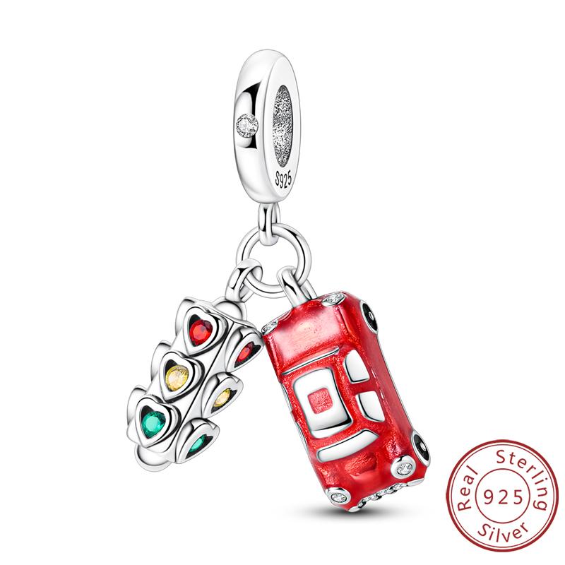 Red Series Charms Beads Pendan 925 Silver Suitcase Red Wine High Heels Cherry Charm Fit Bracelet Woman Jewelry