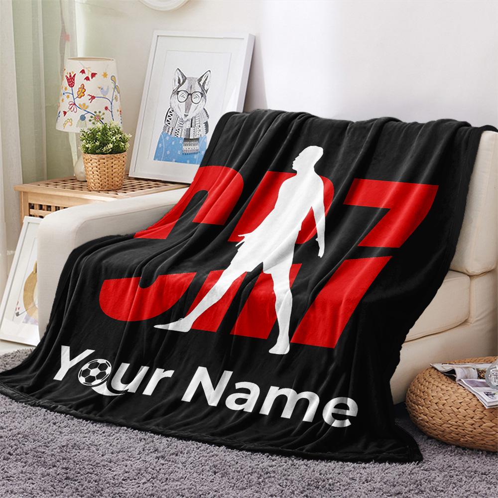 1PC Custom Name CR7 Patterned Flannel Blanket Suitable For All Seasons for Home Decor Warmth and Comfort Gifts Holiday Present -HE54
