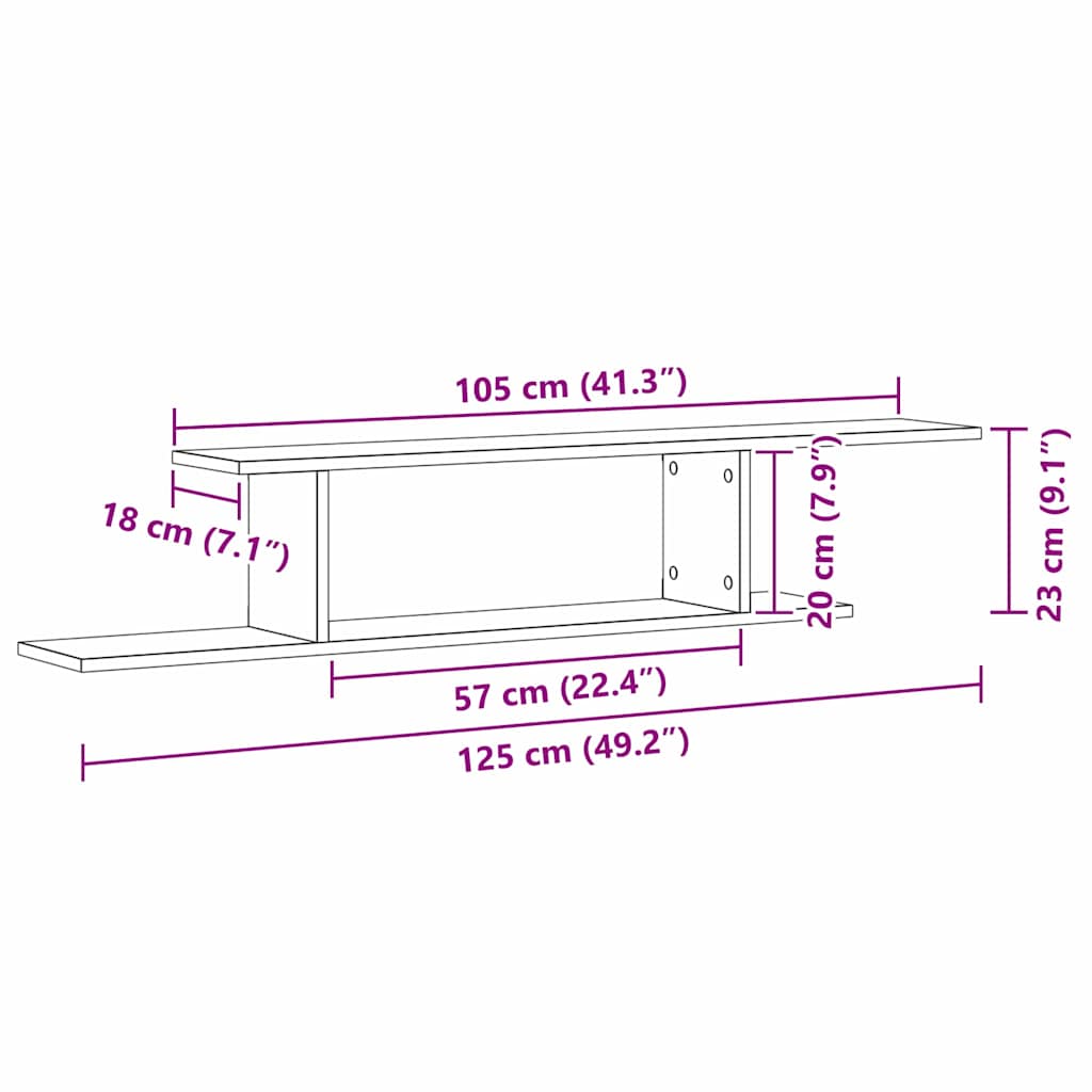 Wall Mounted TV Shelf Black Oak Effect 125 x 18 x 23 cm