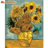 Frame DIY Painting By Numbers Sunflowers Kits Wall Art Canvas Painting Coloring By Numbers For Home Decors Diy Gift Art