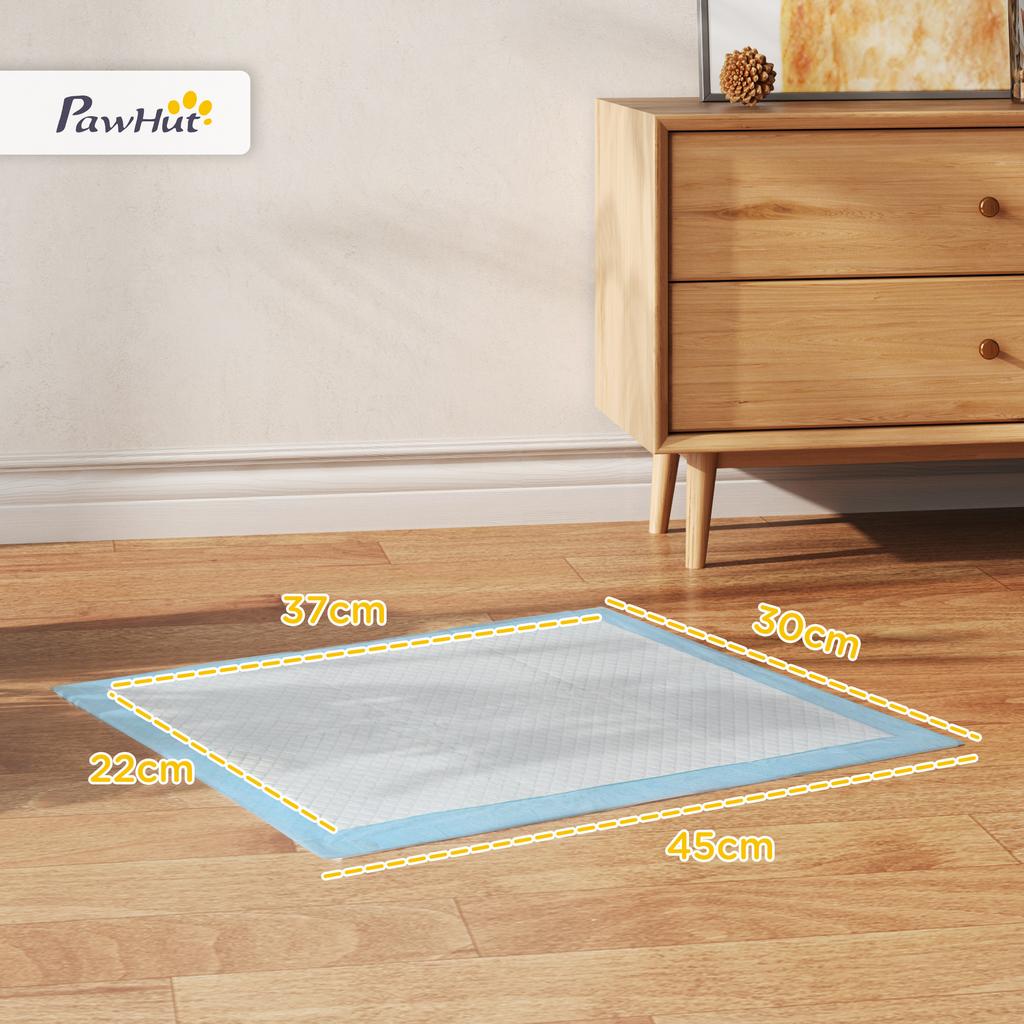 Set of 100 6-Layer Non-Woven, Paper, and PE Dog Toilet Pads, 45 x 30 cm, Blue and White