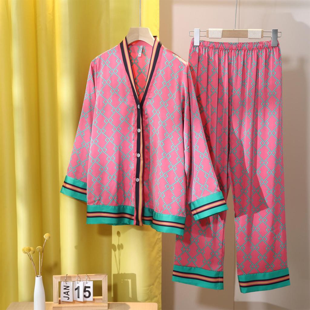 Женский пижамный комплект Ice Silk с V-образным вырезом - стиль весна/осень