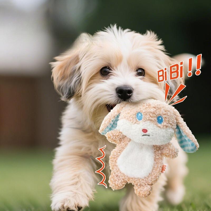 Cute Cartoon Animal Squeaky Plush Dog Toy Soft Curly Fur Interactive Chew Toy for Small Medium Puppies Boredom Relief