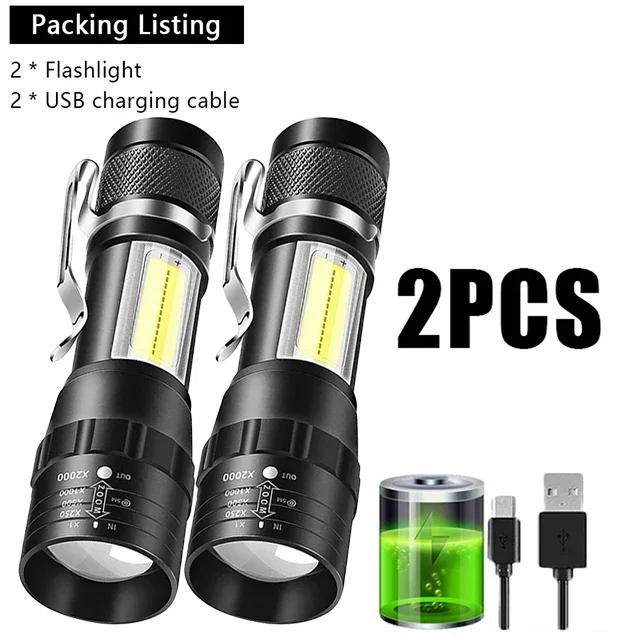 5PCS Powerful Mini LED Flashlight COB+XPE Zoom Torch Built In Battery USB Charging With Pen Clip Outdoor Defense Emergency Lamp
