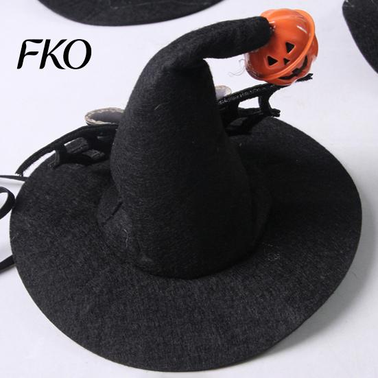 Halloween Pet Accessories Cat Wizard Hat, Bent Pointed Hat with Pumpkin Bell, Festive Costume Sequined Bow for Cats Small Dogs