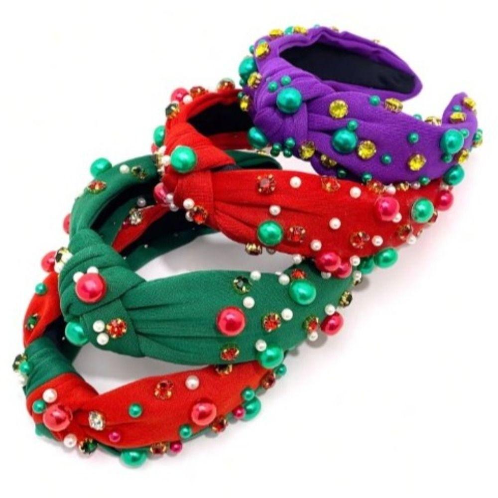 Wide Edge Christmas Hairband Hair Jewelry Crystal Beads Hair Band Rhinestone Knot Headband Women