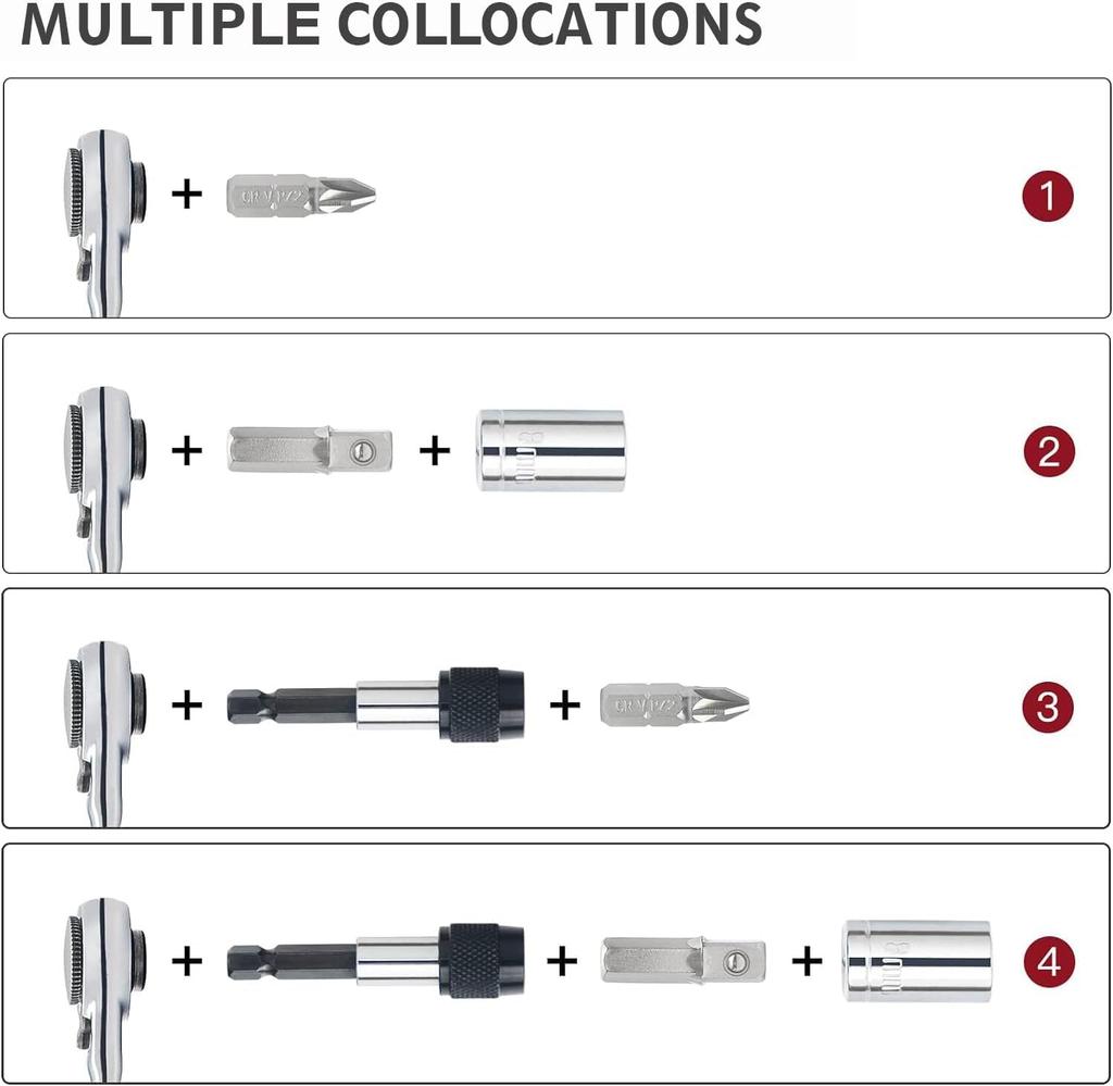 Набор мини-трещотки Bestgle с насадками, маленькой реверсивной трещоткой и кейсом для хранения для ремонта бытовой техники, 28 предметов, 72 зуба