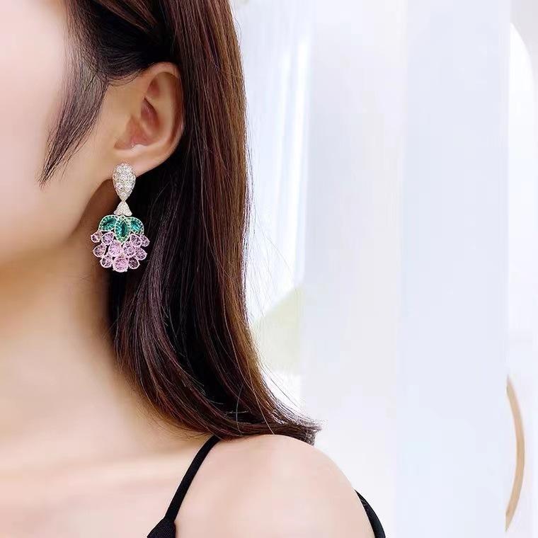 Серьги из серебра 925 пробы с иглами и трендовыми виноградными серьгами для женщин, цветные серьги с цирконием, темпераментные серьги, женские аксессуары для ушей