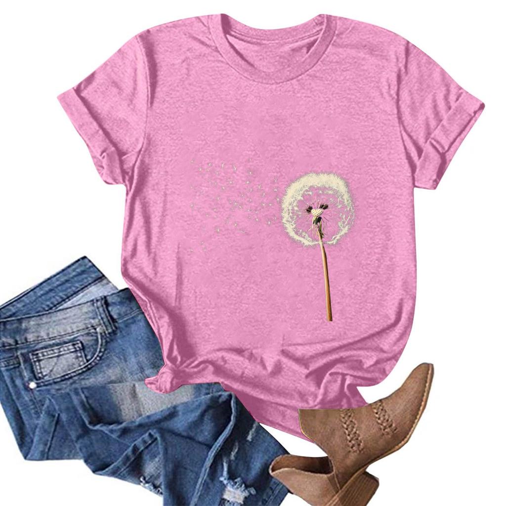 Women's Fashion Casual Printed Round Neck Pullover Short Sleeve T-Shirt Top