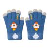 Cartoon Rocket Knitting Thickened Warm Outdoor Cold Protection Primary School Students Cute Children Winter Five-finger Wool Boys Gloves