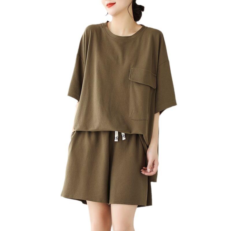 200 Цзинь Большой Размер Женский Новый Летний Полный ММ Свободный и Модный Шорты Шорты Костюм Мешковатый Комплект из Двух Предметов