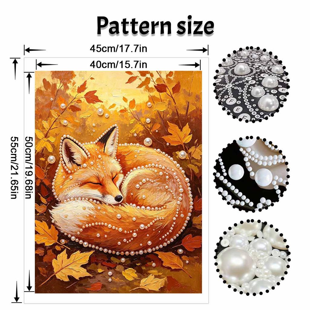 Sleeping Fox Autumn 5D Pearl Painting Kit with Frame DIY Sparkling Bead Canvas Art Relaxing Craft for Girls Room Decor Home Wall Art