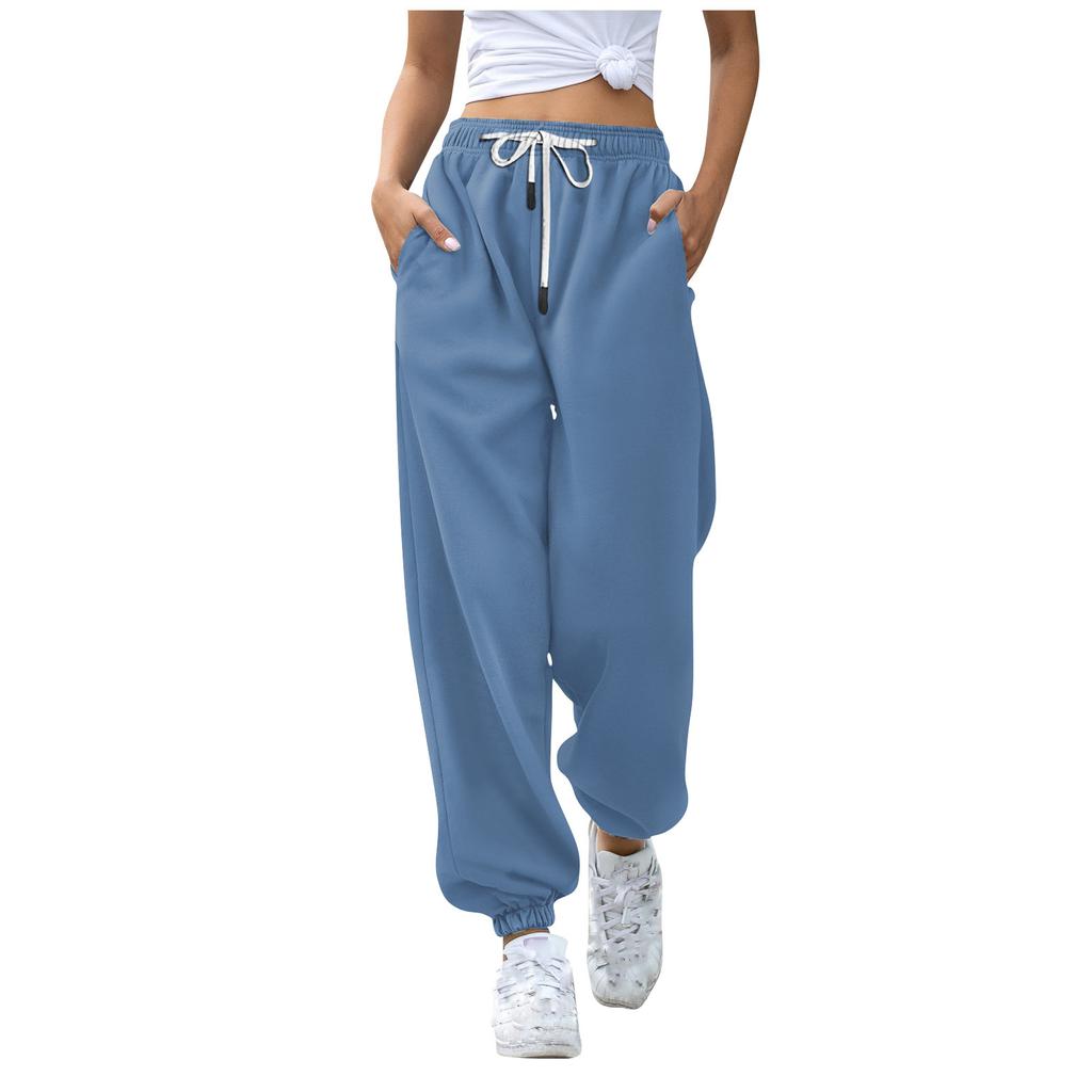Women's Fashion Solid Colour Casual Drawstring Elastic Waist Drawstring Trousers