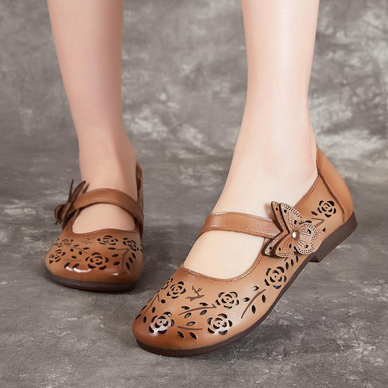 Cave Shoes Summer Women's Shoes Breathable Leather Shoes Vintage Cowhide Flat Sandals