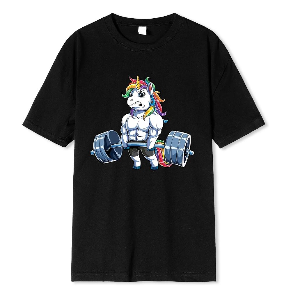 Funny Gym Unicorn Fitness Fitness Round Neck Cotton T-Shirt Men Casual Short Sleeve T Shirt Top Fashion High Quality Clothing