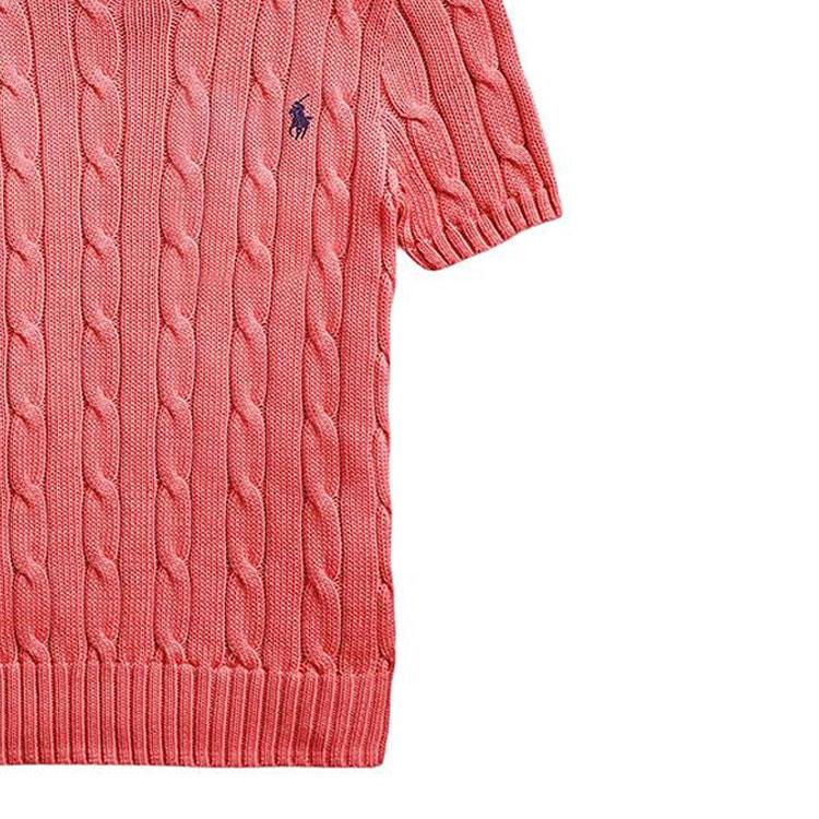 Polo Ralph Lauren однотонный ребристый трикотажный свитер с круглым вырезом и короткими рукавами, женские топы, розовый 211910987-014