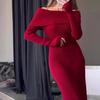 Модное трикотажное длинное платье с открытыми плечами, женское, ребристое, свободное, с высокой талией, элегантное осеннее вечернее платье, женское трикотажное платье макси