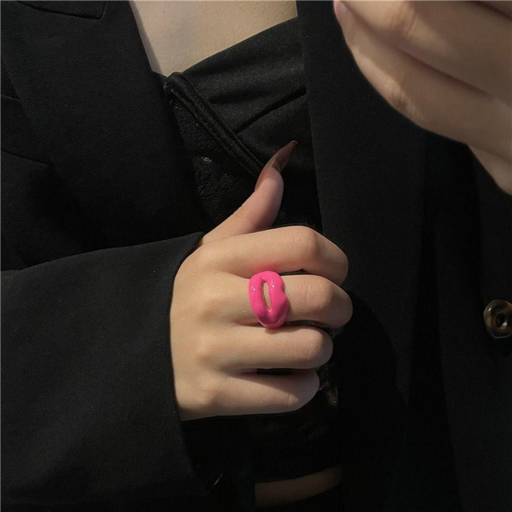Drip Glazed Finger Ring Multicolor Jewelry Accessories Daily Geometric Lips Ring  Girls