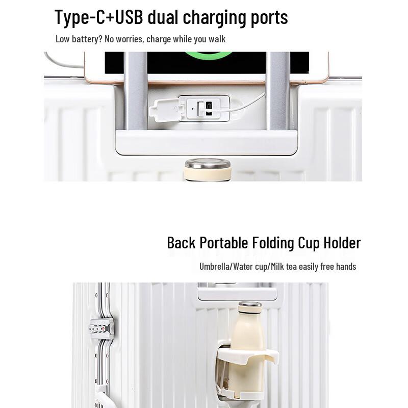 Алюминиевый жесткий чемодан с USB и подстаканником