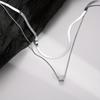 Minimalist double-layer titanium steel small square pendant necklace for men and women, cool and simple style, suitable for layering as a collarbone