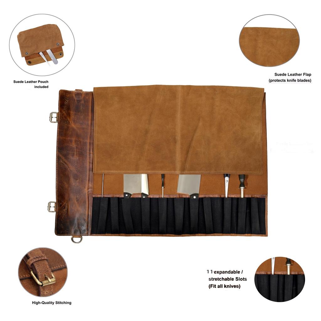 Handmade Leather Chef Knife Roll Bag: Culinary Travel Case