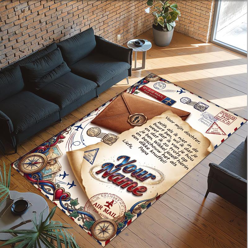 Hearts Theme Crystal Velvet Floor Rug Personalized Custom Name Text Warm Carpet Home Decoration