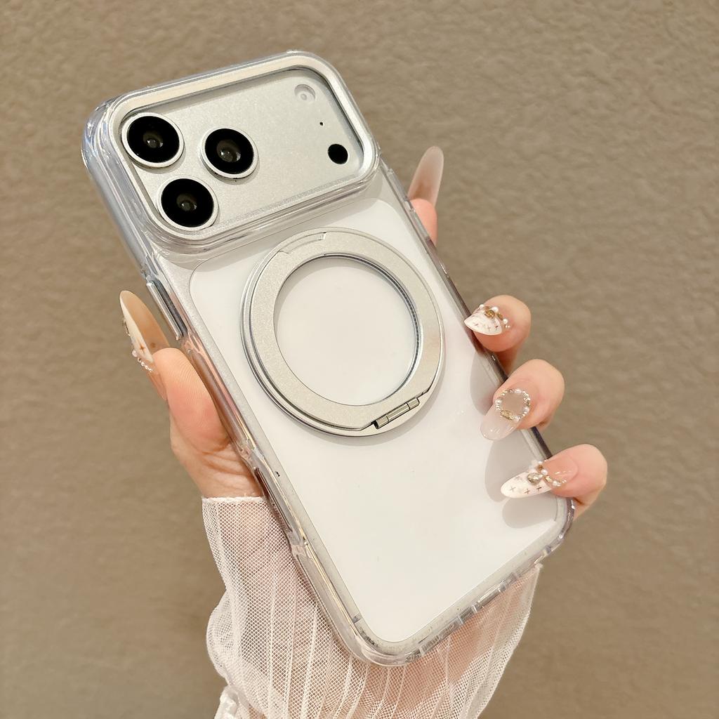 360 Вращающаяся Магнитная Подставка Чехол с Ощущением Кожи для iPhone 17 Pro Max 16 15 14 13 для Magsafe Ударопрочный Металл Защитная Крышка Оптической Линзы