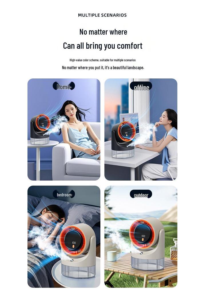 USB Rechargeable Multi-Functional Humidifying Desk Fan