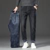 Осенние и зимние эластичные флисовые теплые джинсы мужские деловые свободные прямые брюки зимние повседневные мужские брюки больших размеров