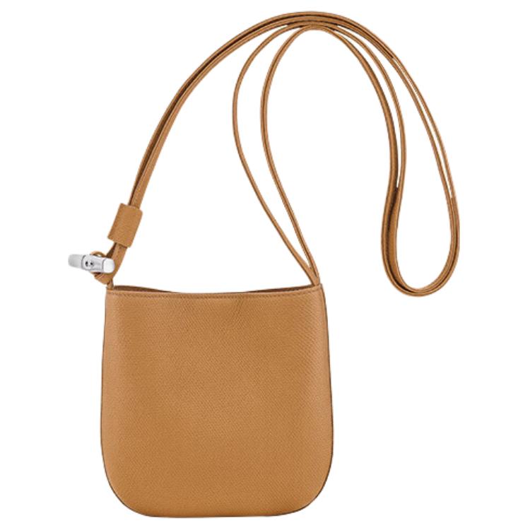 Longchamp Le Roseau Silver Metal Logo Leather Crossbody Shoulder Bag Small Women bags Brown 10299HFP371