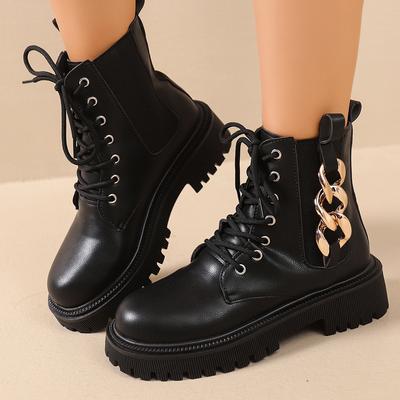 Женские ботинки Мартина больших размеров Новые ботинки на шнуровке на платформе в британском стиле с круглым носком и металлическими кольцами, кожаные ботильоны на массивной подошве