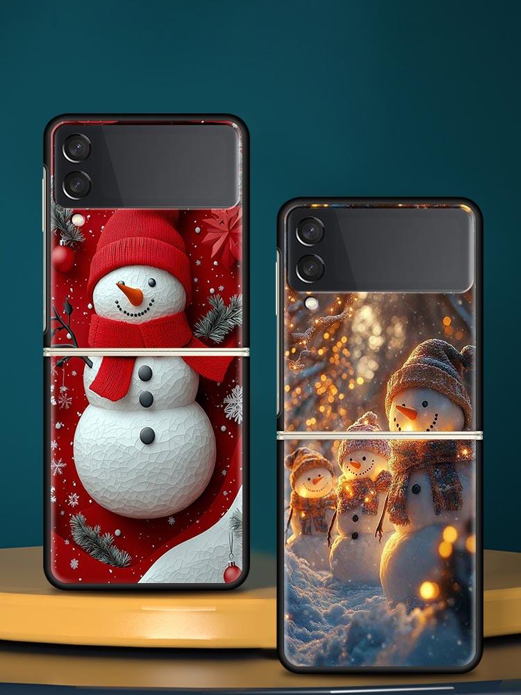 Рождественский Снеговик Жесткий ПК Чехол для Телефона Для Samsung Galaxy Z Flip 7 6 5 4 Черная Крышка Для Galaxy Z Flip 3 Складной Корпус Fundas Сумка